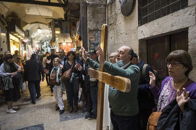 Pilgrimage group in the Old City of Jerusalem